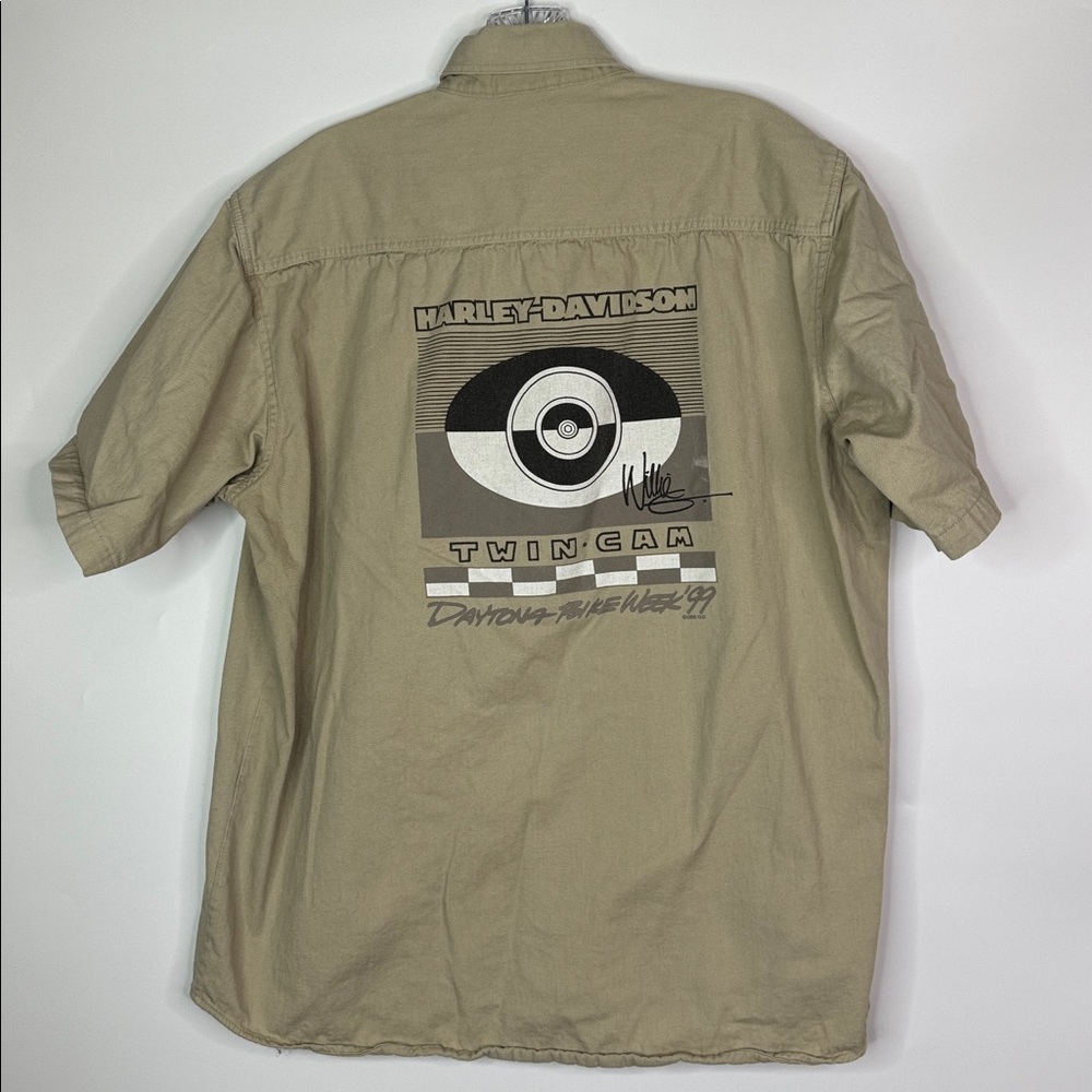 Vintage Harley Davidson Bike Week Daytona Willie G Tan Button Up Shirt Large